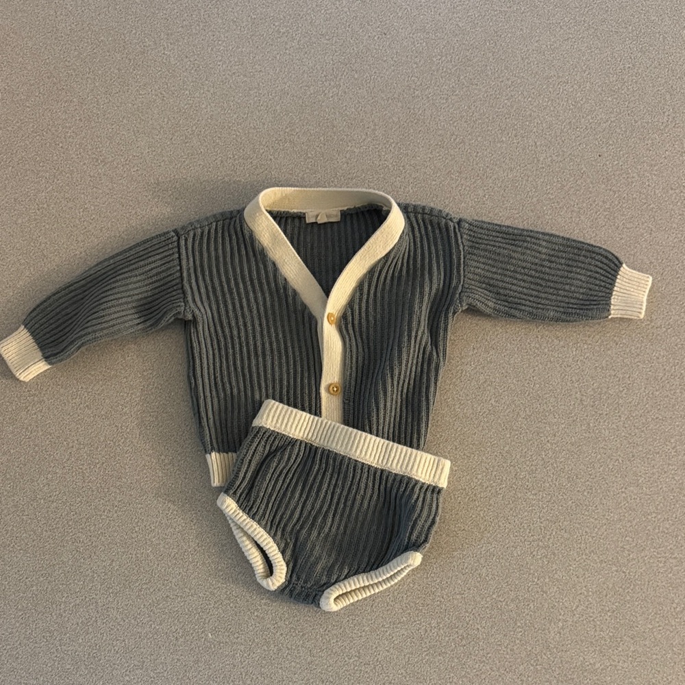 Charming Knit Kids One Piece Set - Blue and Cream